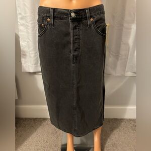 Cool Levi's size 30 washed black button fly denim jean midi skirt women new